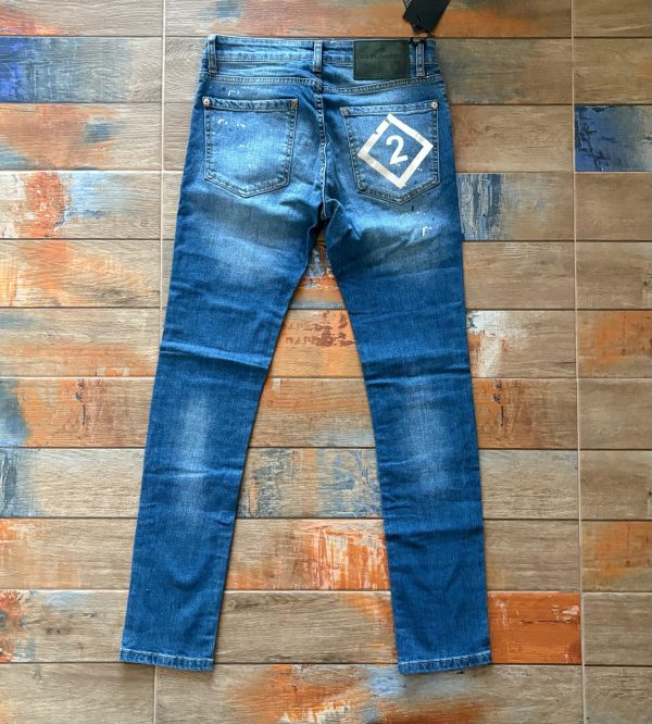 Мъжки дънки DSQUARED2 с бели мотиви и накъсан ефект