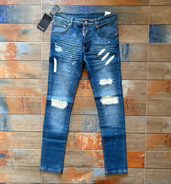 Мъжки дънки DSQUARED2 с бели мотиви и накъсан ефект