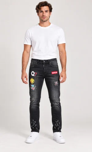 Мъжки черни дънки DSQUARED2 с емблеми Q7 и NEWYORK — върху модел