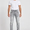 Сиви мъжки дънки DSQUARED2 с верижка и пръски върху модел